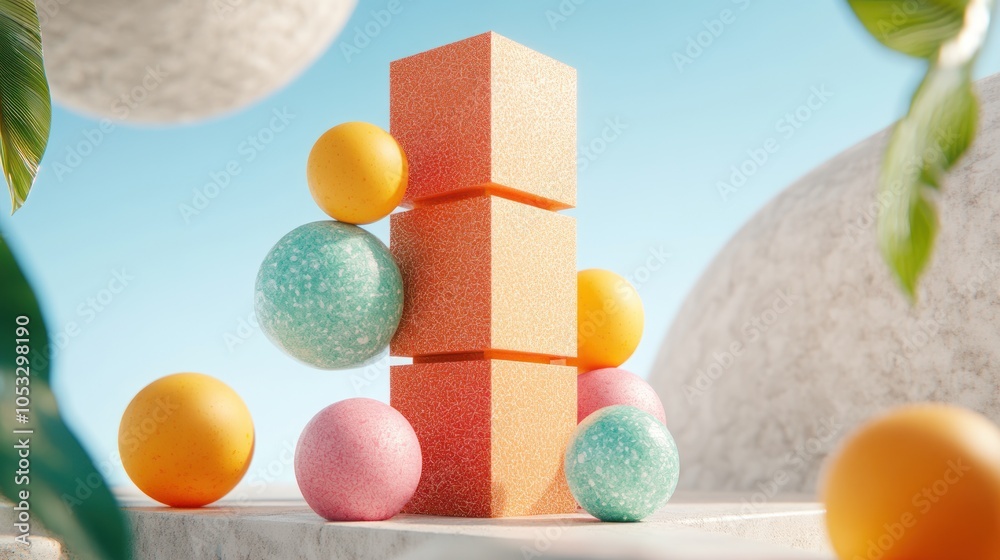 Poster Vibrant play of shapes a colorful composition of geometric elements and textures against a bright sky