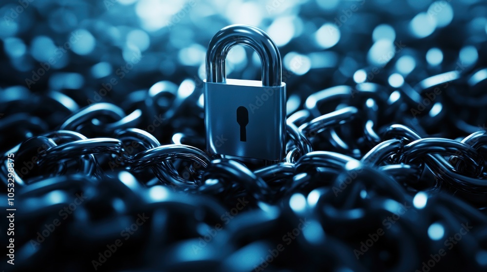 Poster the importance of security a visual representation of a lock amidst chains symbolizing protection an