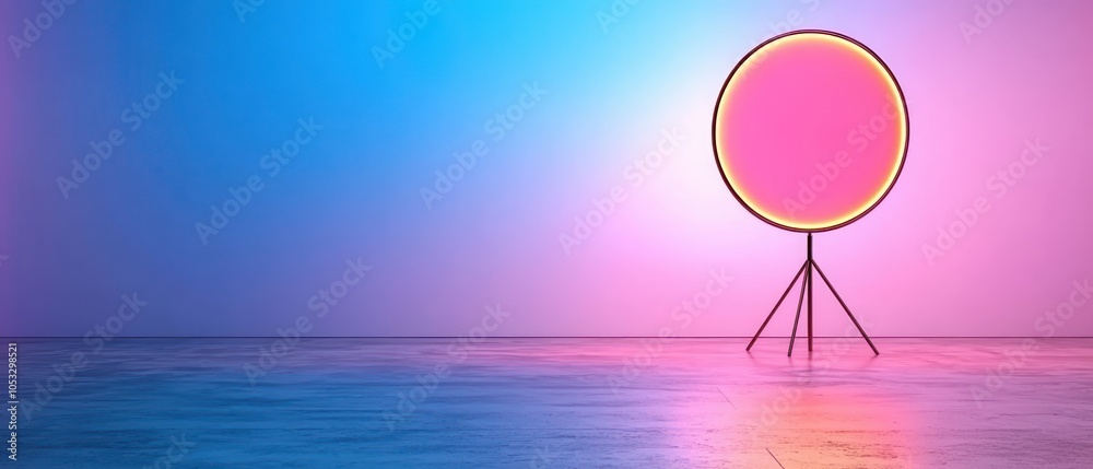 Poster vibrant circular light installation in a minimalistic space a modern aesthetic perspective