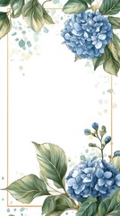 Hydrangea Floral Border Invitation Template with Gold Frame