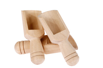 Wooden shovel on a white background