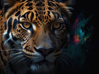 Obraz premium Leopard Portrait Against a Colorful Background