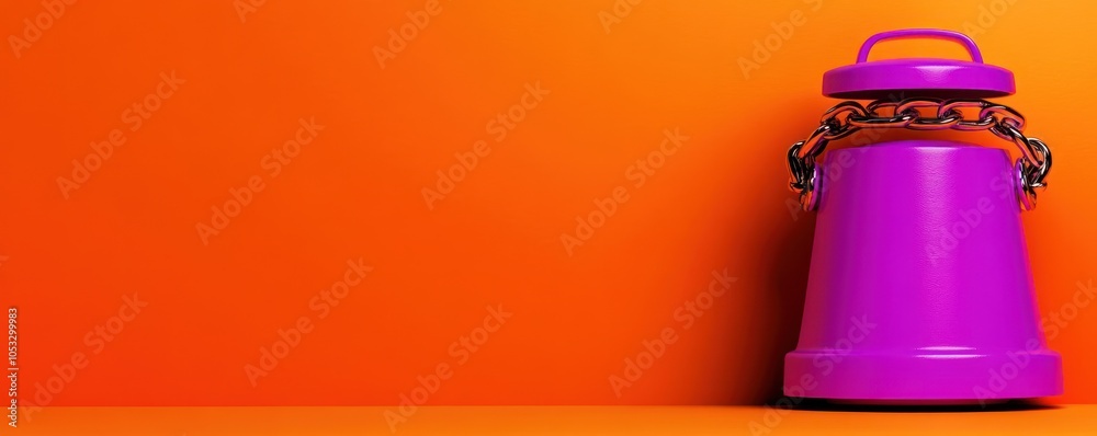 Poster a vibrant purple object with chains against an orange background a creative exploration of color and