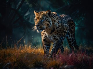 Fototapeta premium Leopard Portrait Against a Colorful Background