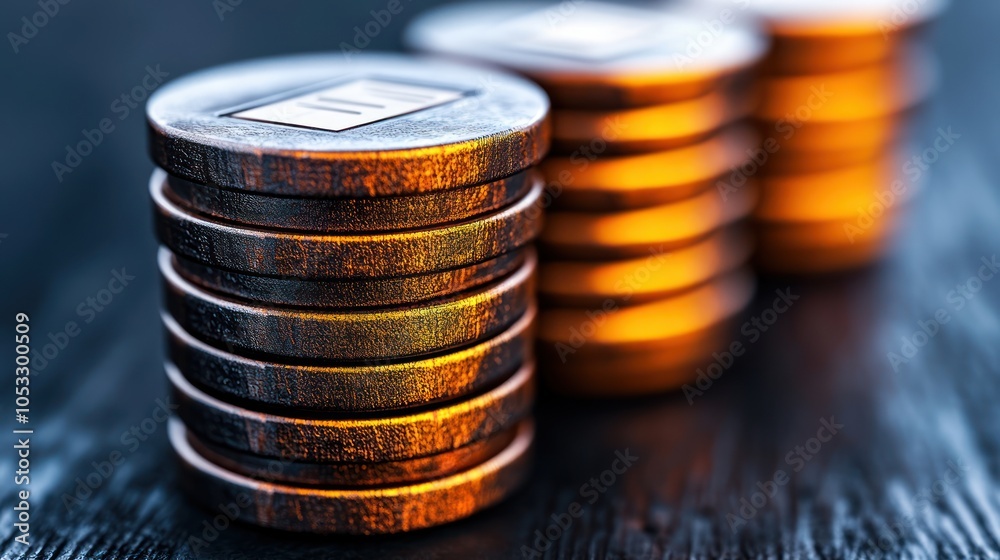 Poster Exploring the value of stacked coins a close-up perspective on currency and wealth