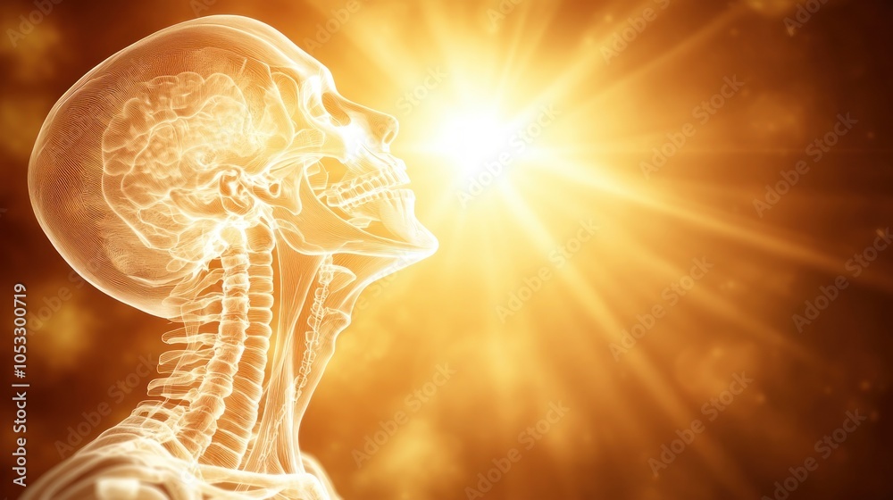 Poster exploring the intricacies of human anatomy illuminated by radiant energy and light dynamics