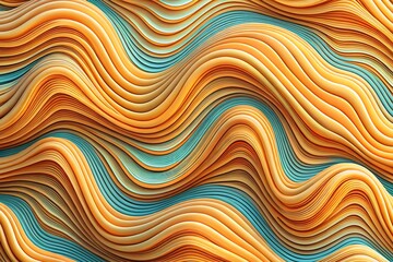 Fototapeta premium Dynamic orange and teal wavy background with layered topographic lines. Ideal for creative designs and modern projects.