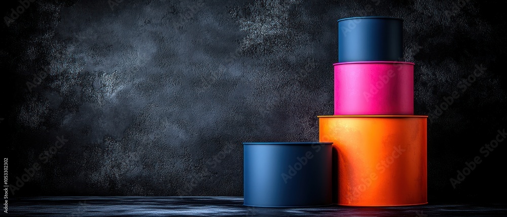 Leinwandbilder colorful stacked containers a study in form and contrast against a textured background