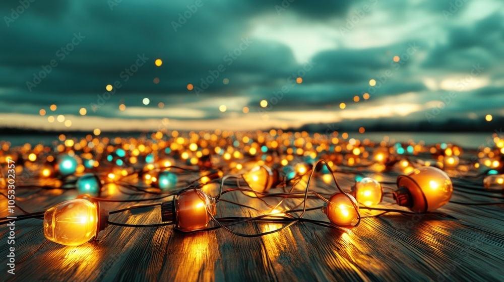 Aufkleber Enchanting glow of twinkling lights at dusk a captivating display of colorful illumination in nature's embrace