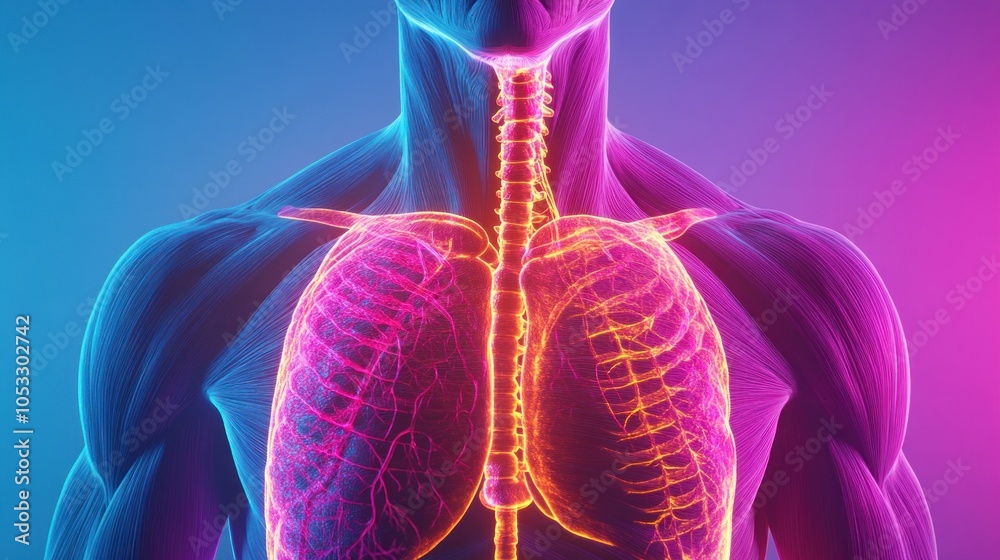 Aufkleber visualizing the human respiratory system an artistic representation of lungs and spine in neon color