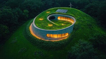 Innovative sustainable residential building design integrating nature with modern architecture for eco-friendly living and energy efficiency