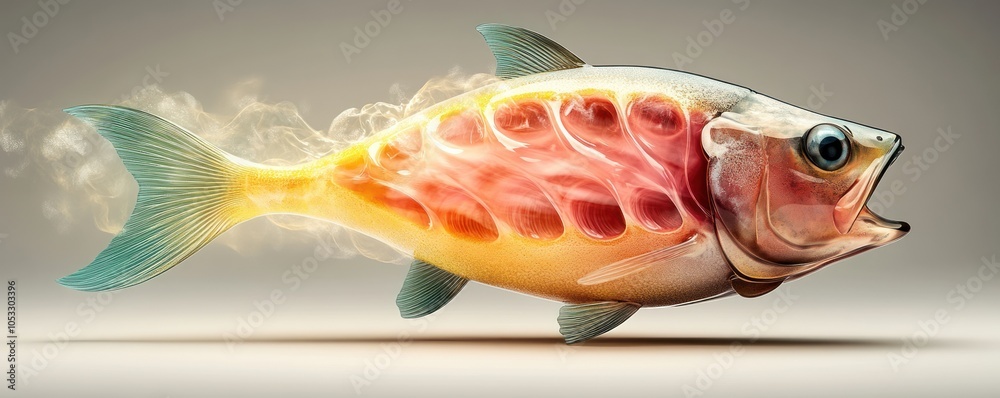 Leinwandbilder a colorful and artistic representation of a fish with a unique smoke effect enhancing its features