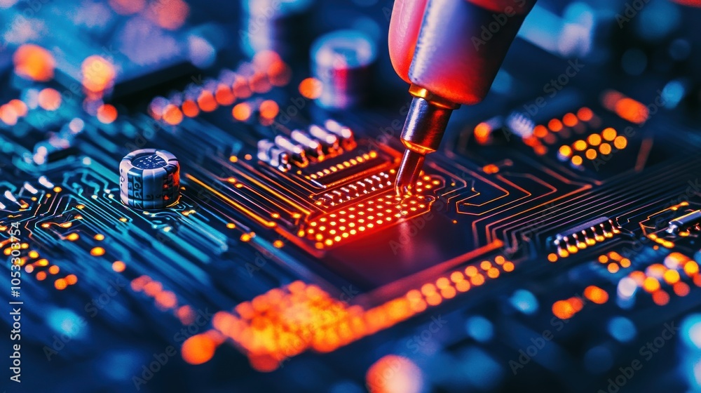 Poster Exploring the intricate world of circuit boards and microchips in modern technology applications