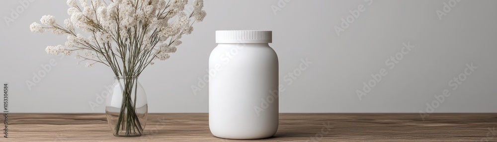 Poster minimalist white container with dried flowers a serene still life composition for modern spaces