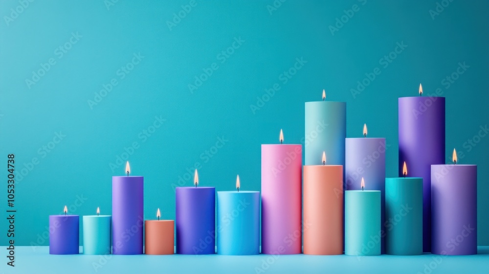 Aufkleber a beautiful arrangement of colorful candles illuminating a tranquil blue background for relaxing vib