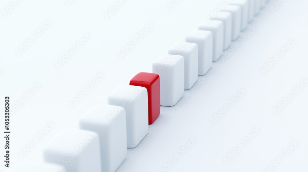 Aufkleber Highlighting individuality a unique red block amongst uniform white blocks symbolizing distinction and identity in a minimalist design