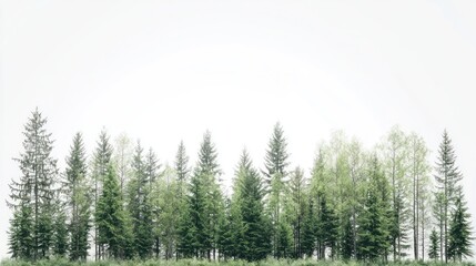 Fototapeta premium Green trees in the forest isolated on white background