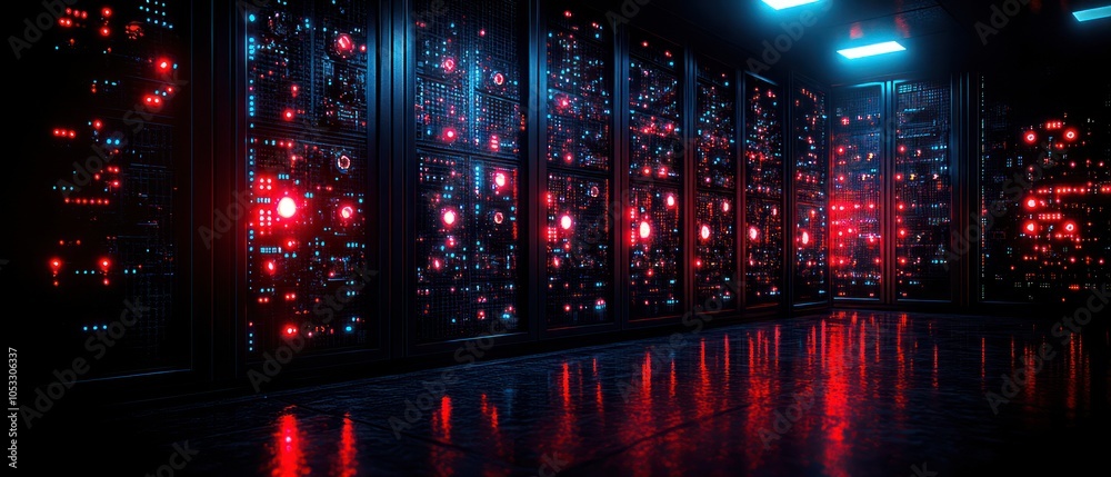 Poster Illuminated data center a glimpse into the future of technology and connectivity