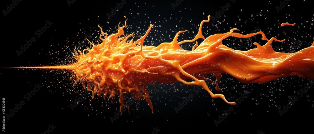 Aufkleber dynamic explosion of orange liquid forming abstract art with water droplets in a dark background