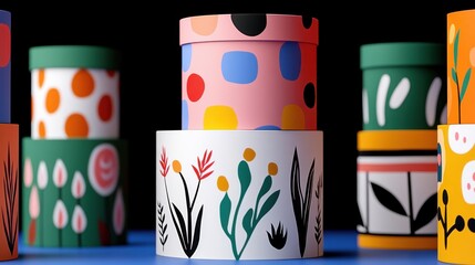 Obraz premium Vibrant decorative packaging a showcase of colorful patterns and artistic designs in modern gift boxes