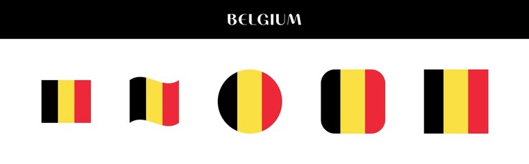 Set of Belgium national flag icons in various styles on transparent background