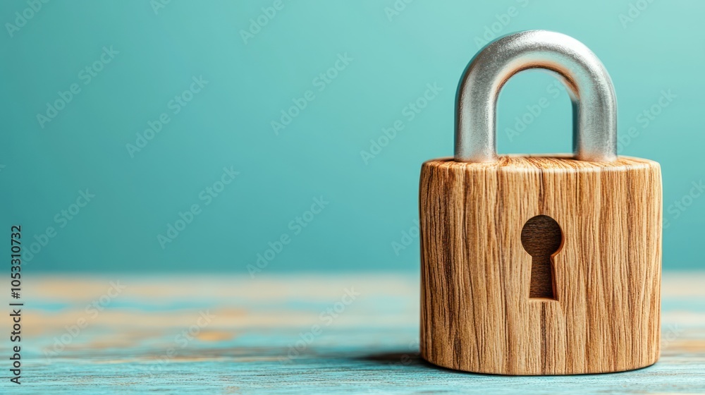 Poster the symbol of security a close-up on a wooden padlock against a smooth background