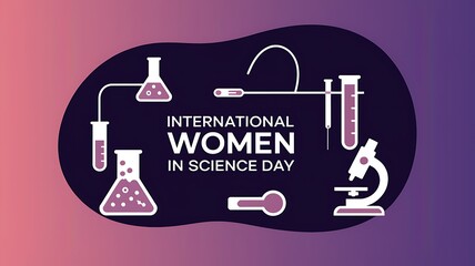 International Women in Science Day with Science Equipment Illustrations