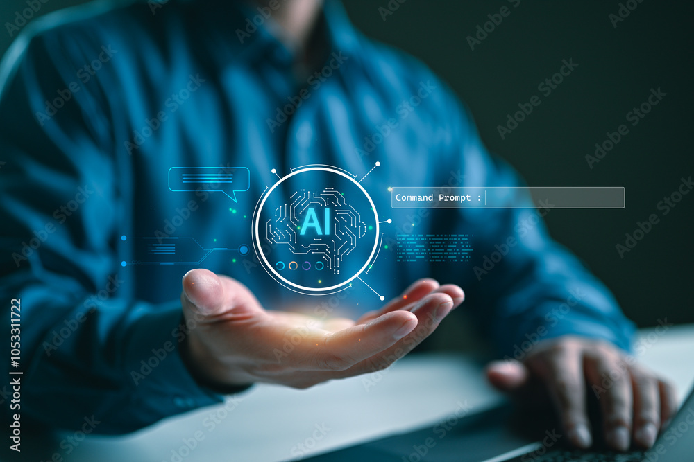 Poster ai tech, businessman work with global internet connect technology ai, chat with ai, artificial intel