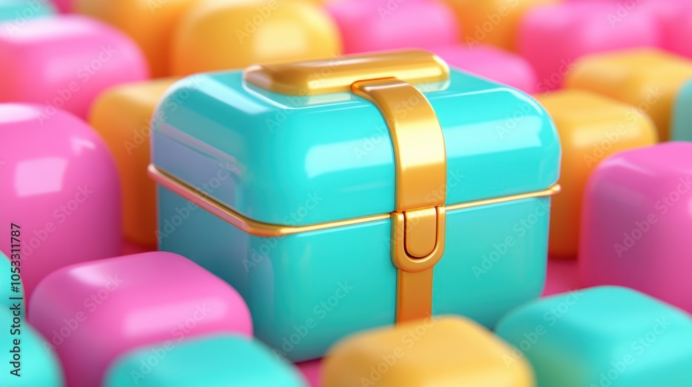 Poster colorful treasure box surrounded by bright cubes a playful and eye-catching design element for creat