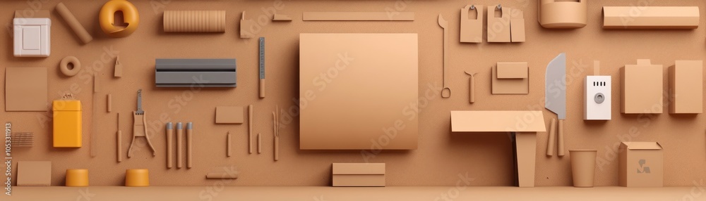 Aufkleber creative organization of tools and materials in a minimalist workspace environment