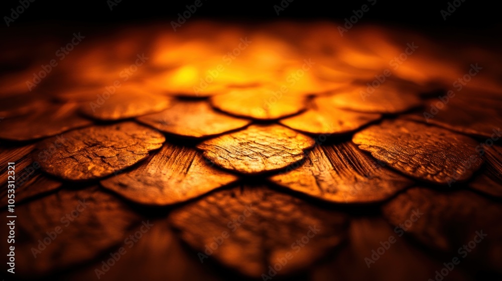 Poster Intricate texture of scales with warm illuminated background creating a captivating visual experience