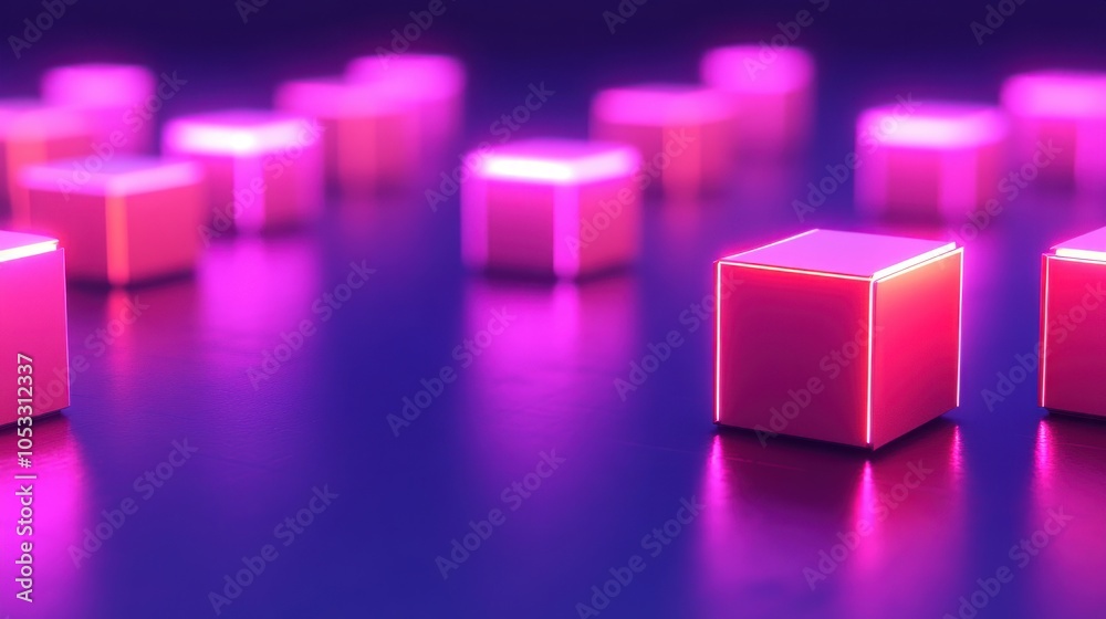 Poster illuminated cubes in vibrant neon glow an exploration of modern aesthetics and light dynamics