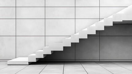 Obraz premium A white staircase leading upwards against a tiled wall.