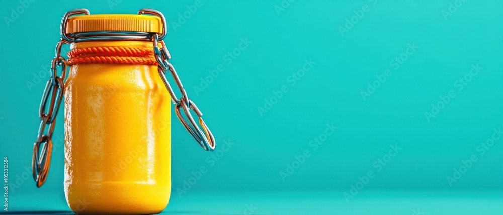Poster A bright yellow jar a captivating display of color and design in modern storage solutions