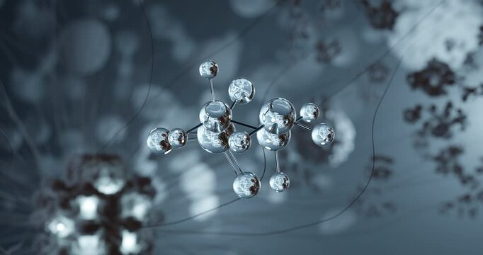 Taurine rotating 3d molecule, molecular structure of sulfonic acid, seamless video