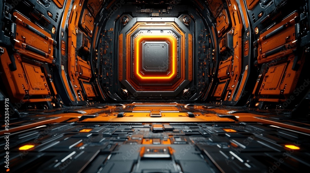 Aufkleber futuristic corridor with dynamic lighting in a sci-fi environment