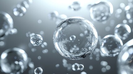 Abstract image of many transparent bubbles floating in mid-air.