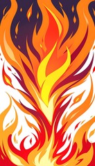 Fiery flames with intensity on a white background
