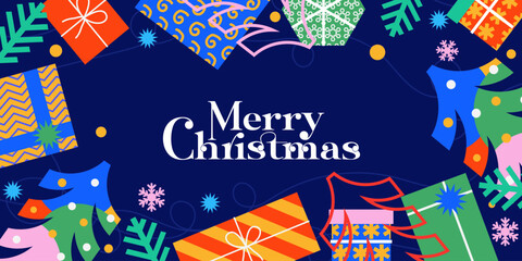 Merry Christmas Background in modern minimalist geometric style