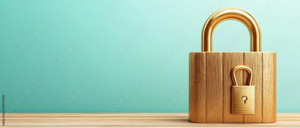 Poster Golden padlock symbolizing security and protection on a minimalist background