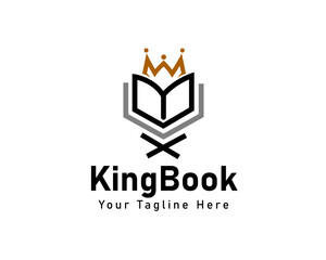 king crown book line art logo design template illustration inspiration