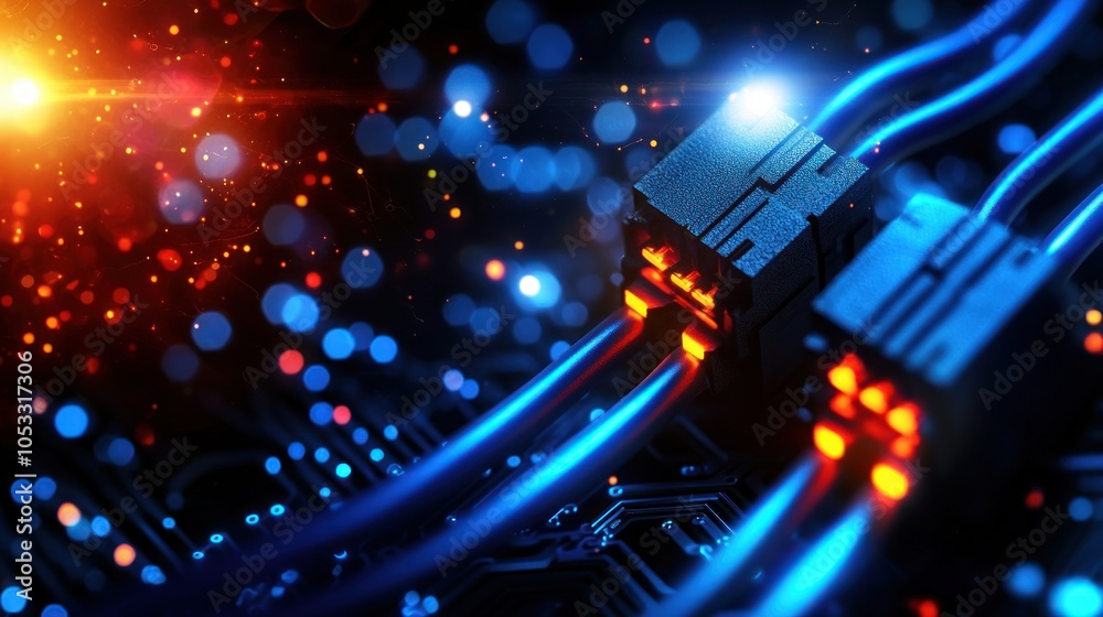 Poster Exploring the vibrant intersection of technology and light in modern circuitry visuals