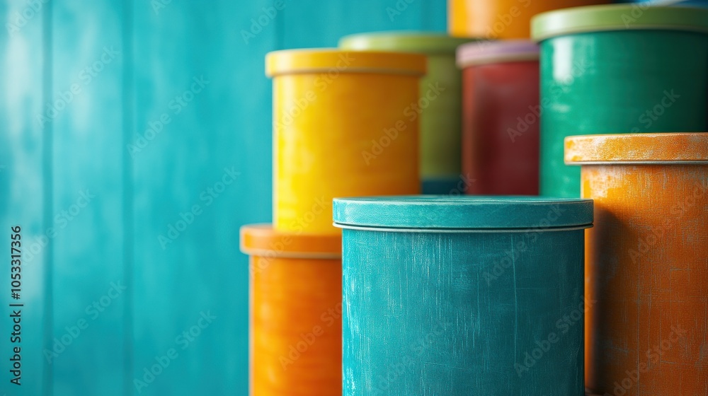 Fototapete colorful stacked containers against a vibrant background a visual delight of form and texture