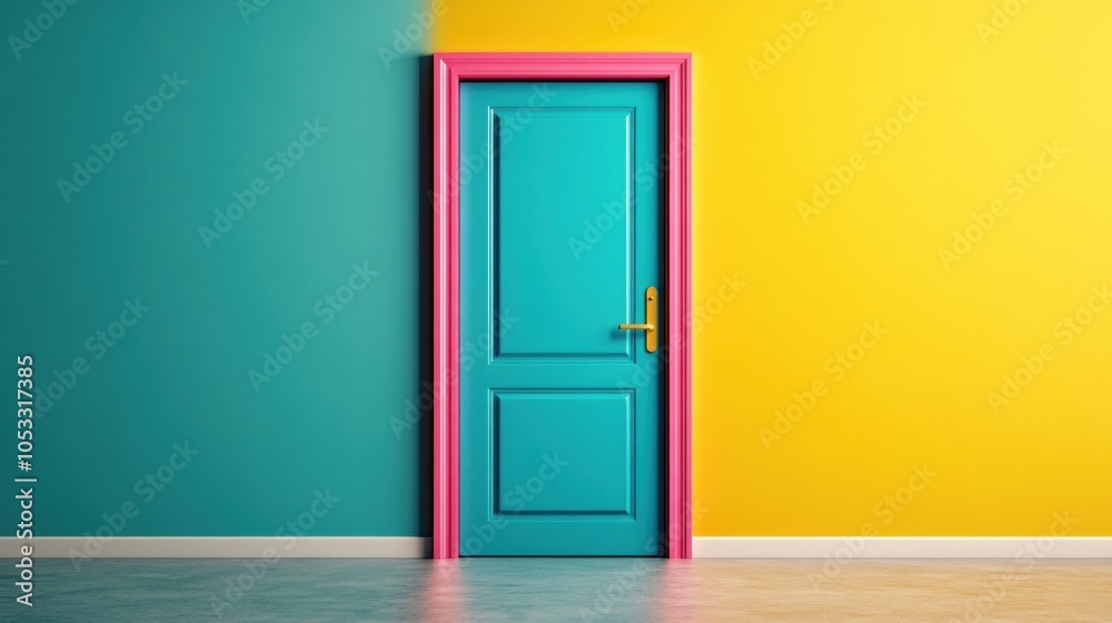 Poster a vibrant doorway exploring the intersection of color and design in modern interiors