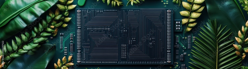 Fototapete Exploring the harmony of nature and technology a visual fusion of circuitry and greenery