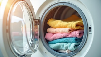 Colorful Towels in a Washing Machine