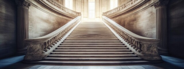 Symmetrical marble staircase in an opulent museum, showcasing intricate details and elegant design elements, inviting exploration and admiration