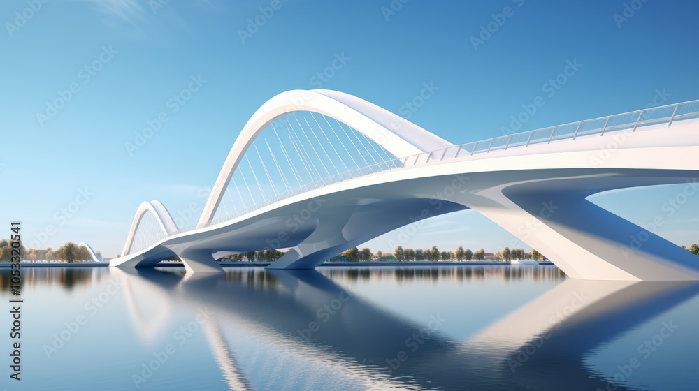 Poster architectural photography of a bridge with modern design elements spanning a river