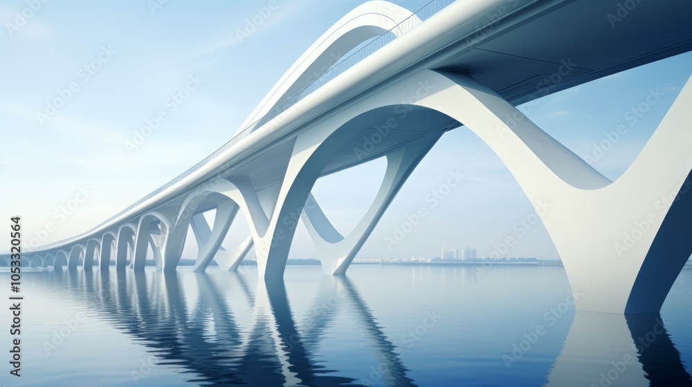 Aufkleber architectural photography of a bridge with modern design elements spanning a river
