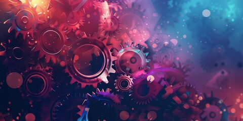Fototapeta premium Abstract background with gears and bright and saturated colors, smooth gradients, artistic style.